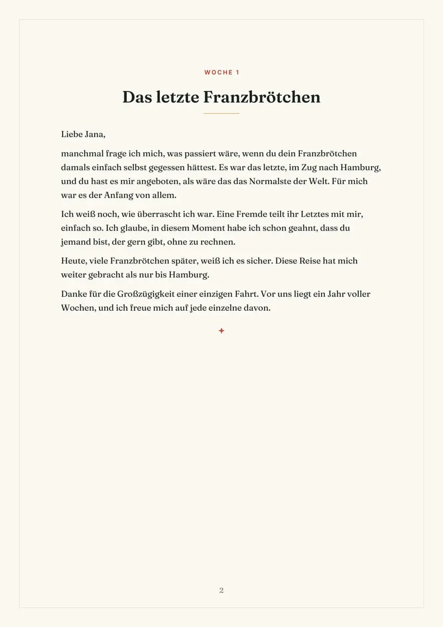 Echte Beispielseite: 52 Liebesbriefe – ein Jahr lang jede Woche, Seite 1