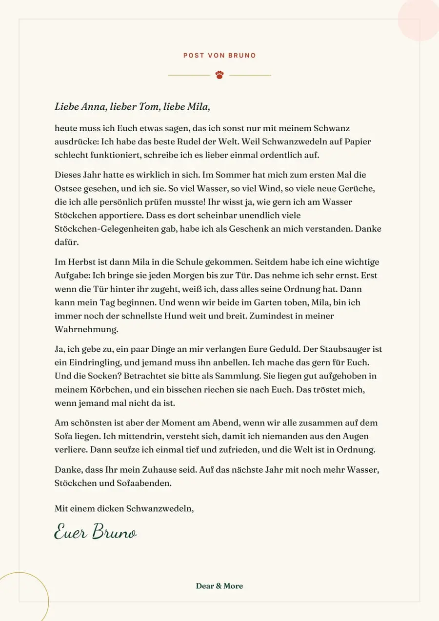 Echte Beispielseite: Brief von eurem Haustier, Seite 1