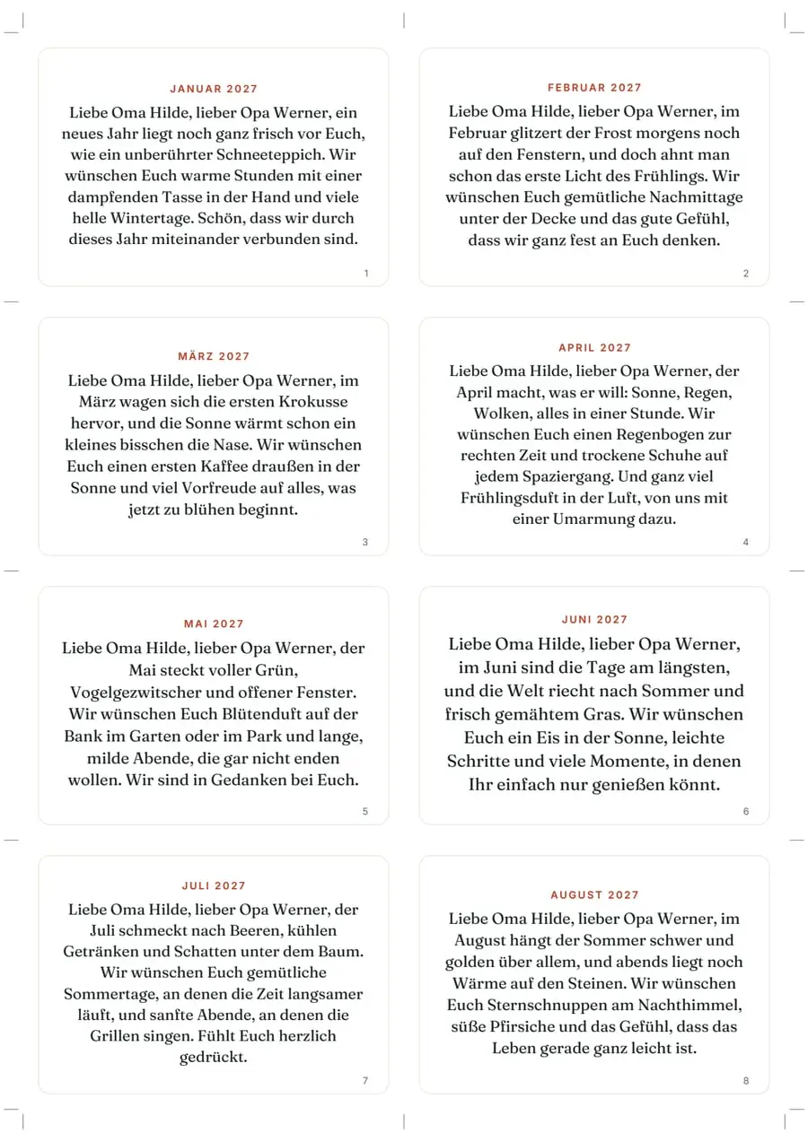 Real sample page: A Year of Post for Grandma and Grandpa, page 1