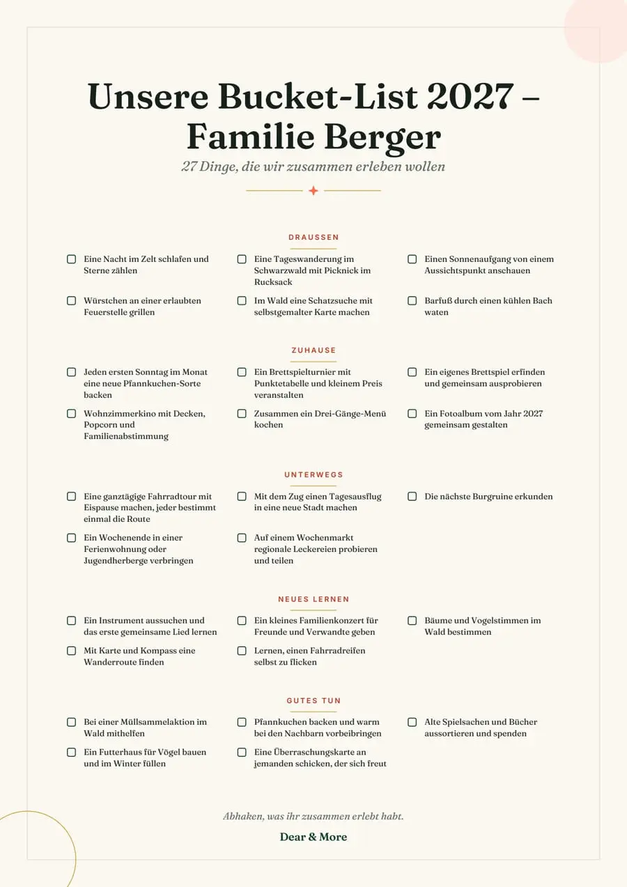 Real sample page: Family Bucket List 2027, page 1