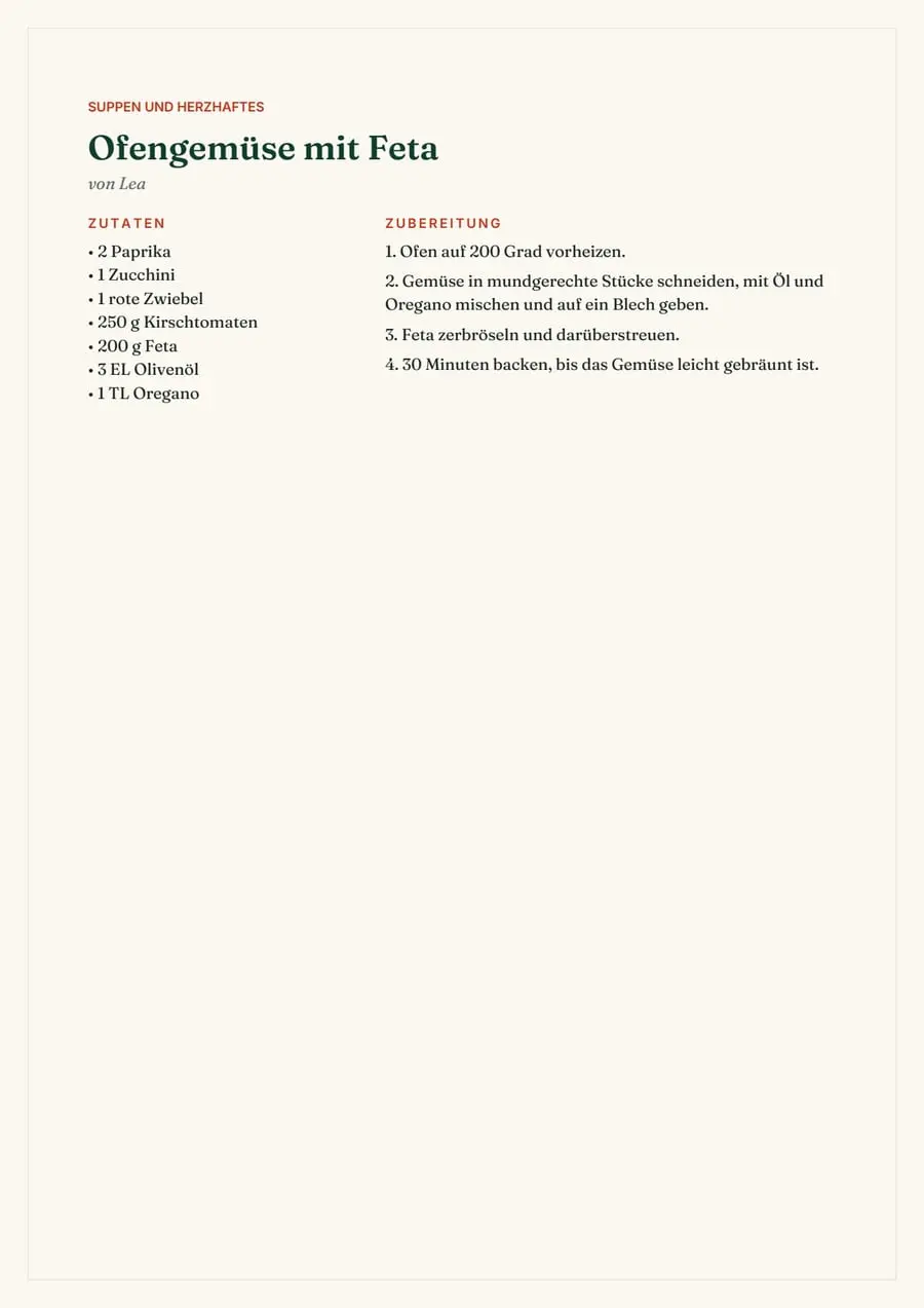 Echte Beispielseite: Unser Familien-Rezeptbuch, Seite 2