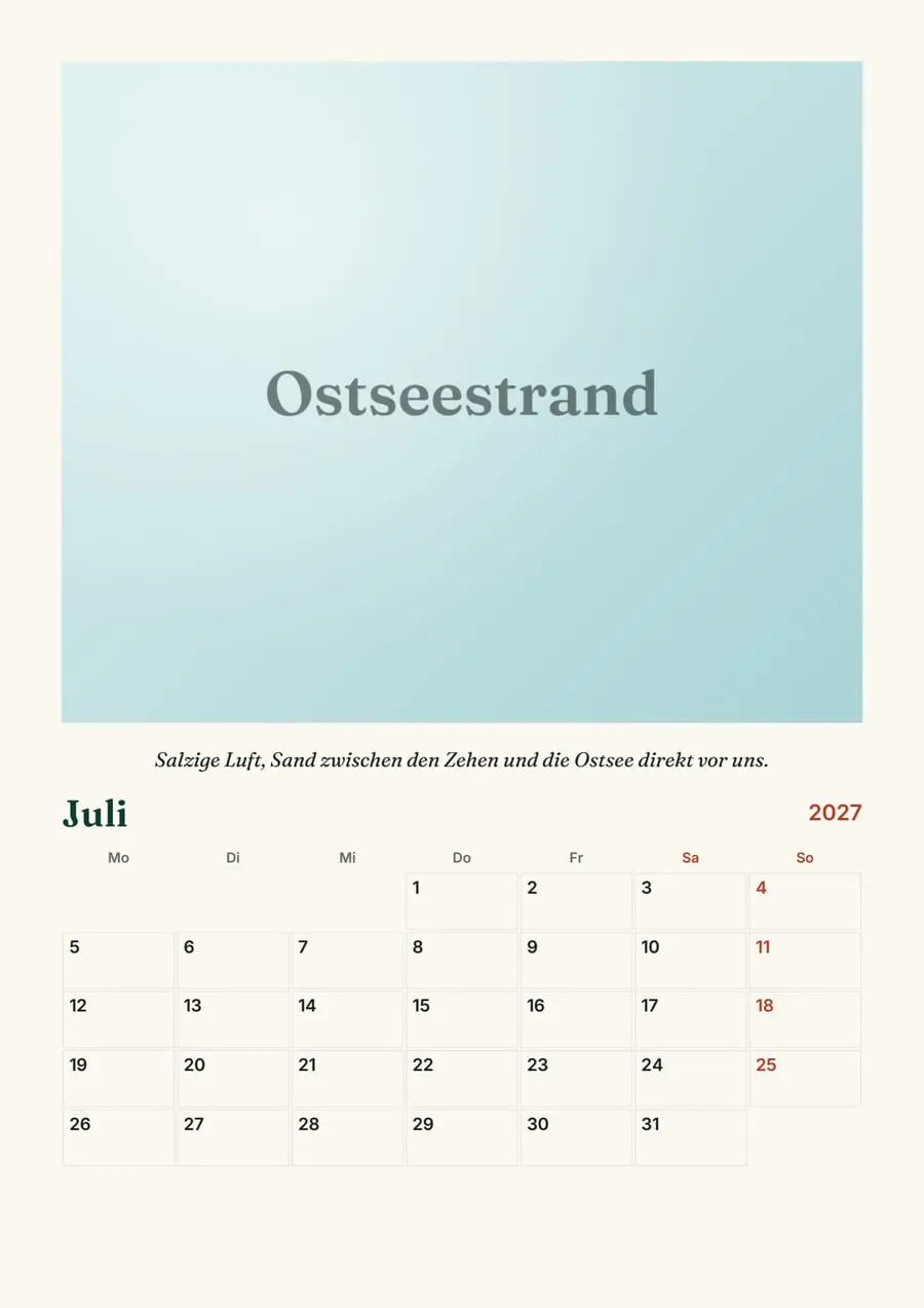 Echte Beispielseite: Fotokalender 2027 mit persönlichen Zeilen, Seite 2