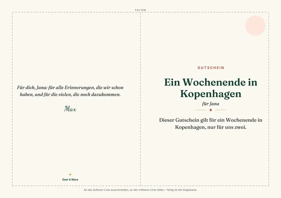 Echte Beispielseite: Gutschein im Rätsel verpackt, Seite 1