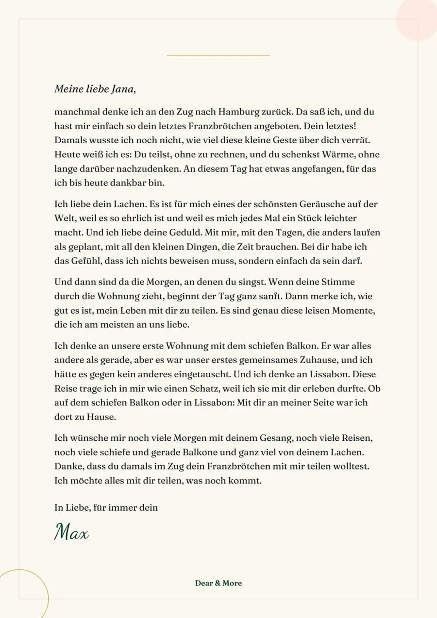 Echte Beispielseite: Liebesbrief, Seite 1