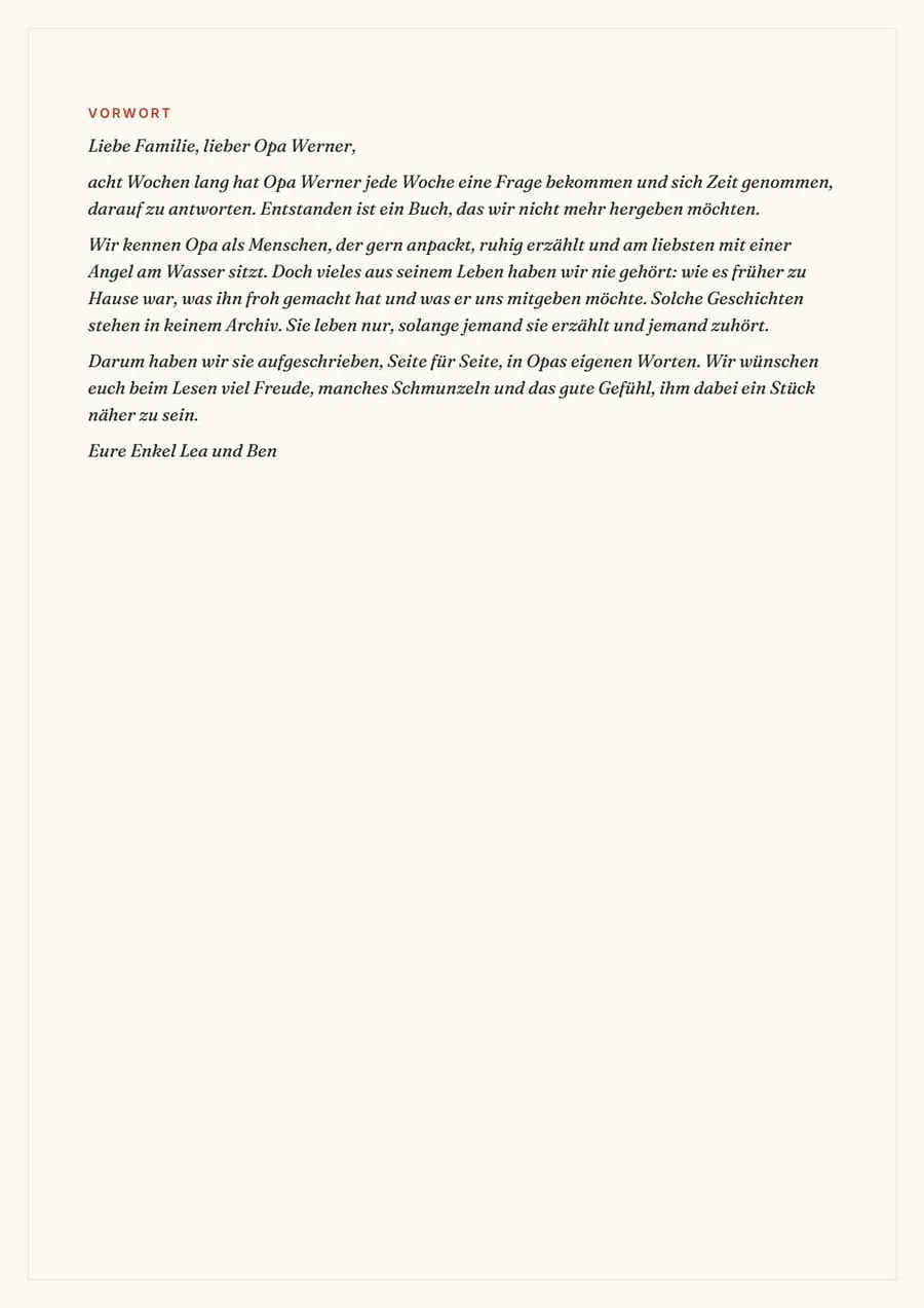 Echte Beispielseite: Erzähl mal, Opa – acht Wochen, ein Buch, Seite 1