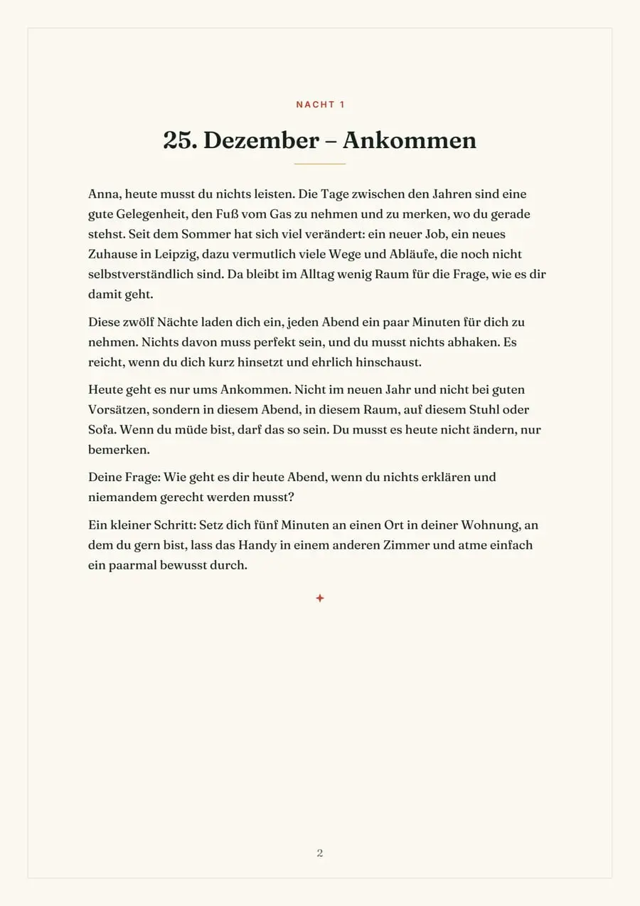 Echte Beispielseite: Rauhnächte-Begleiter – zwölf Nächte für dich, Seite 1