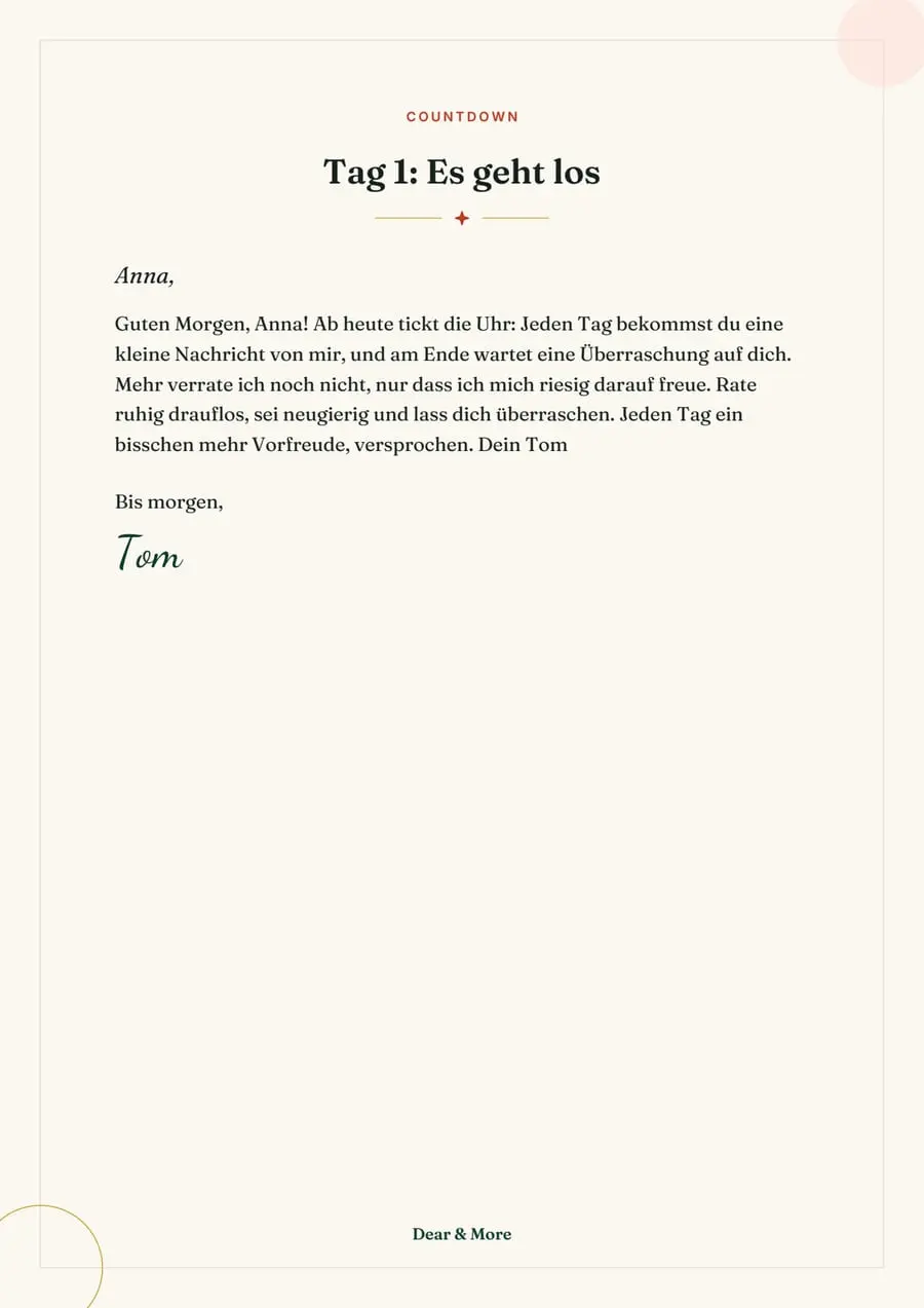 Echte Beispielseite: Valentins-Countdown, Seite 1