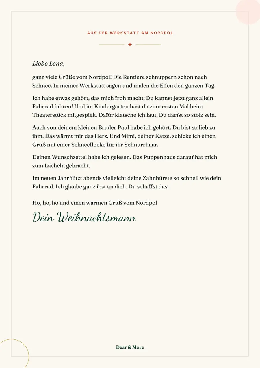 Echte Beispielseite: Brief vom Weihnachtsmann – per Post, Seite 1