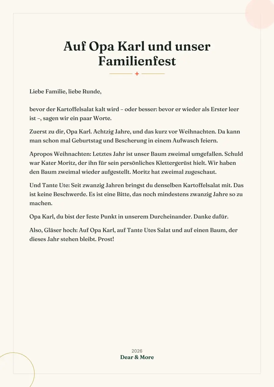 Echte Beispielseite: Weihnachtsrede oder Toast, Seite 1