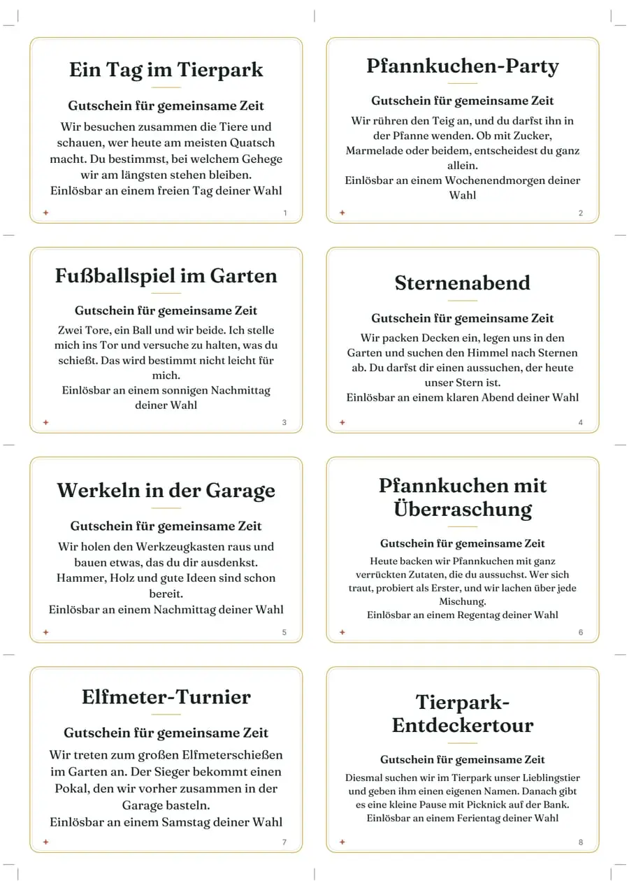 Echte Beispielseite: Zeit schenken – Gutscheinheft, Seite 1