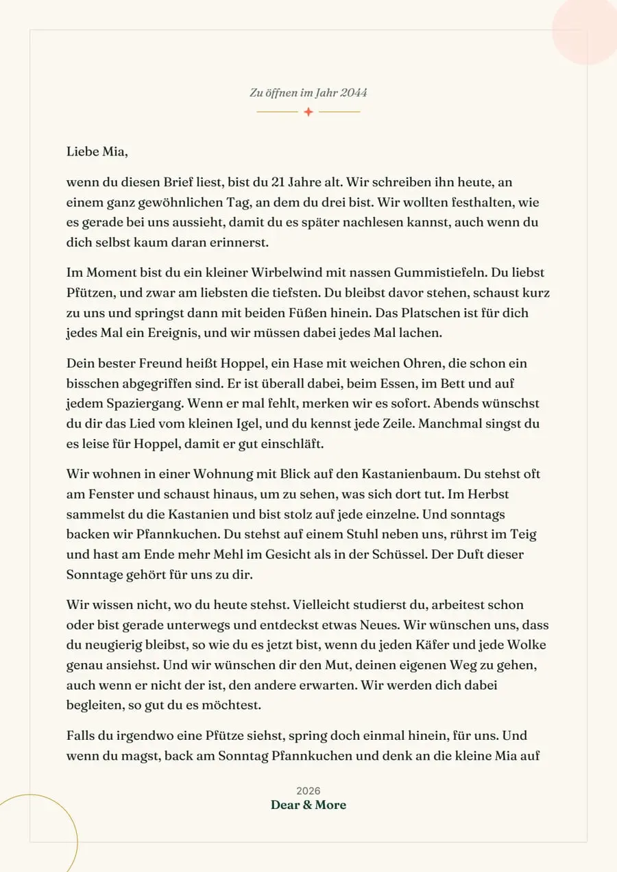 Echte Beispielseite: Zeitkapsel-Brief, Seite 1